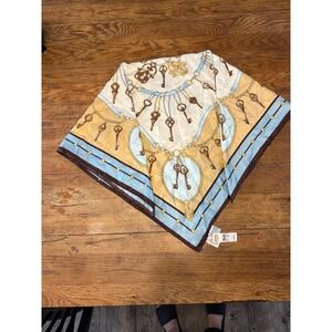 NWT Talbots Silk Scarf Vintage Key & Chain Print Designer Square Accessory 36x36